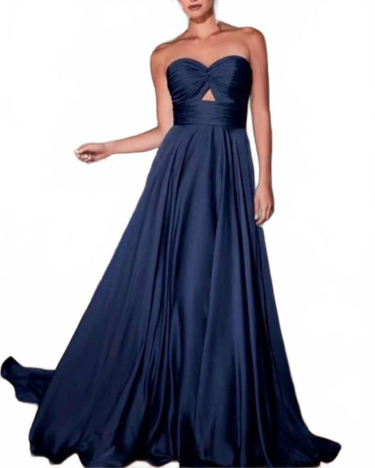 Strapless Keyhole A-Line Dress In Navy