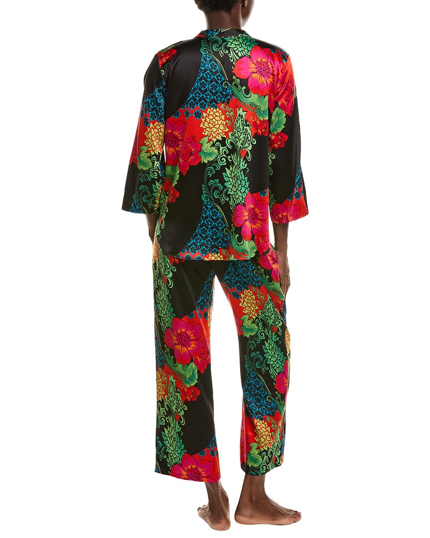 N Natori 2pc Harvest Printed Satin Mandarin Pajama Set