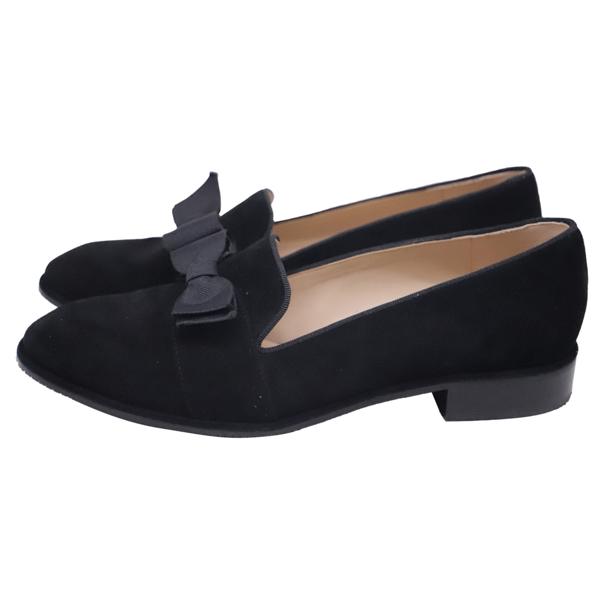 Stuart Weitzman Keegan Bow Flat Loafers in Black Suede