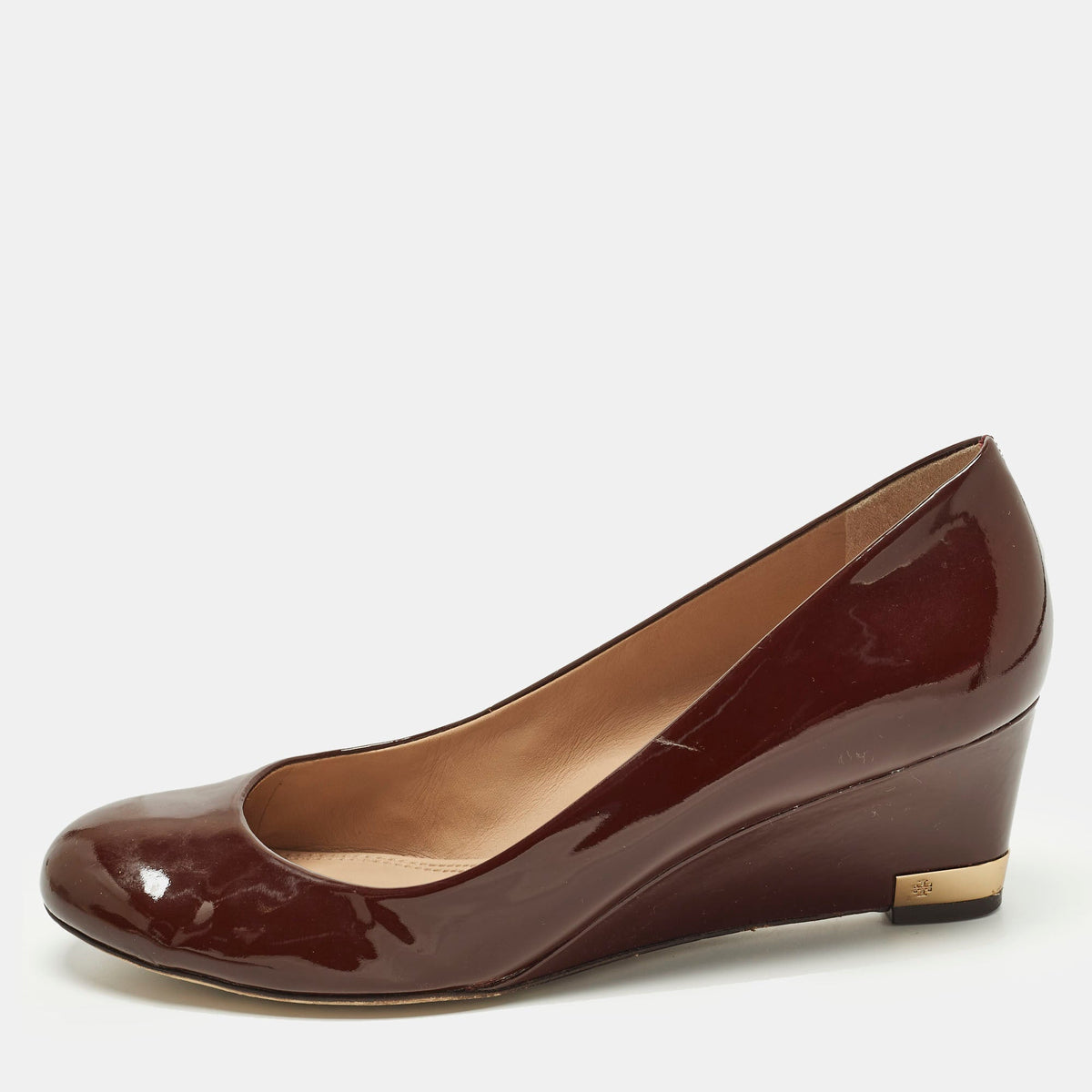 Tory Burch Size 40 Burgundy Leather Wedge Pumps