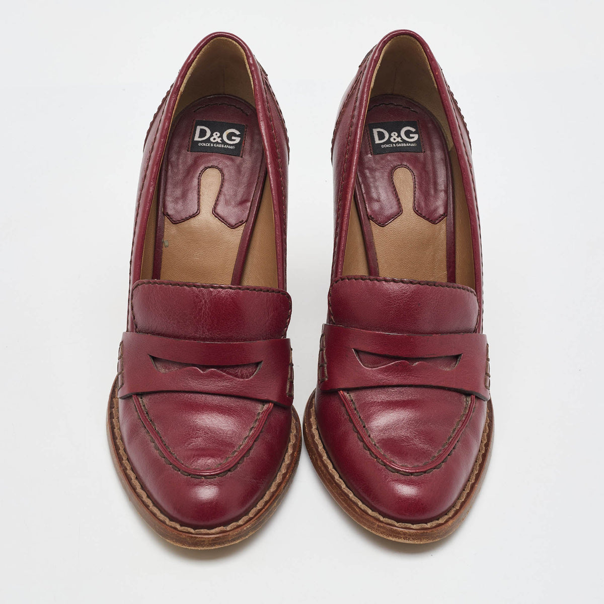 Dolce & Gabbana Burgundy Leather Block Heel Loafer Pumps Size 40