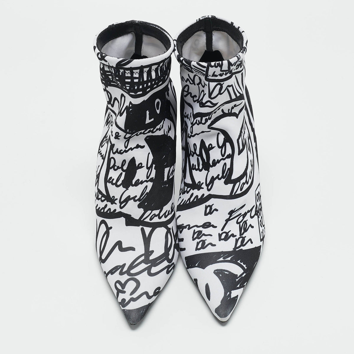 Dolce & Gabbana Black/White Stretch Knit Graffiti Sock Ankle Length Boots Size 39