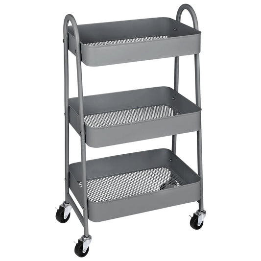 3-Tier Metal Kitchen Storage Cart with Lockable Wheels - Mobile Shelving Unit for Narrow Spaces and Utility Organization