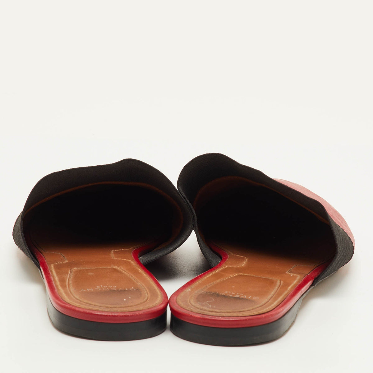 Givenchy Bedford Size 39 Red/Black Leather and Elastic Logo Flat Mules