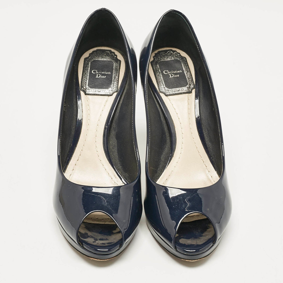 Dior Navy Blue Patent Leather Platform Pumps Size 36