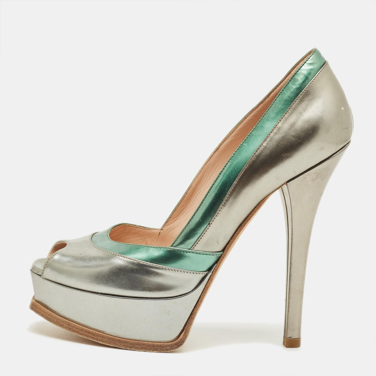 Fendi Multicolor Leather Fendista Peep Toe Platform Pumps Size 39