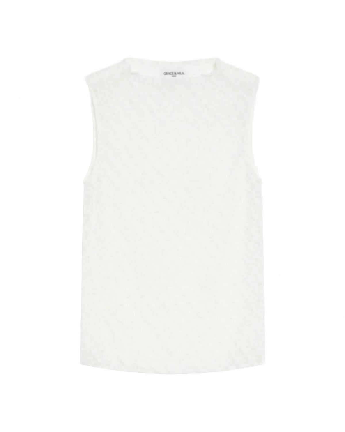 Sleeveless Fitted Lace Crew-Neck Top In Ivoire