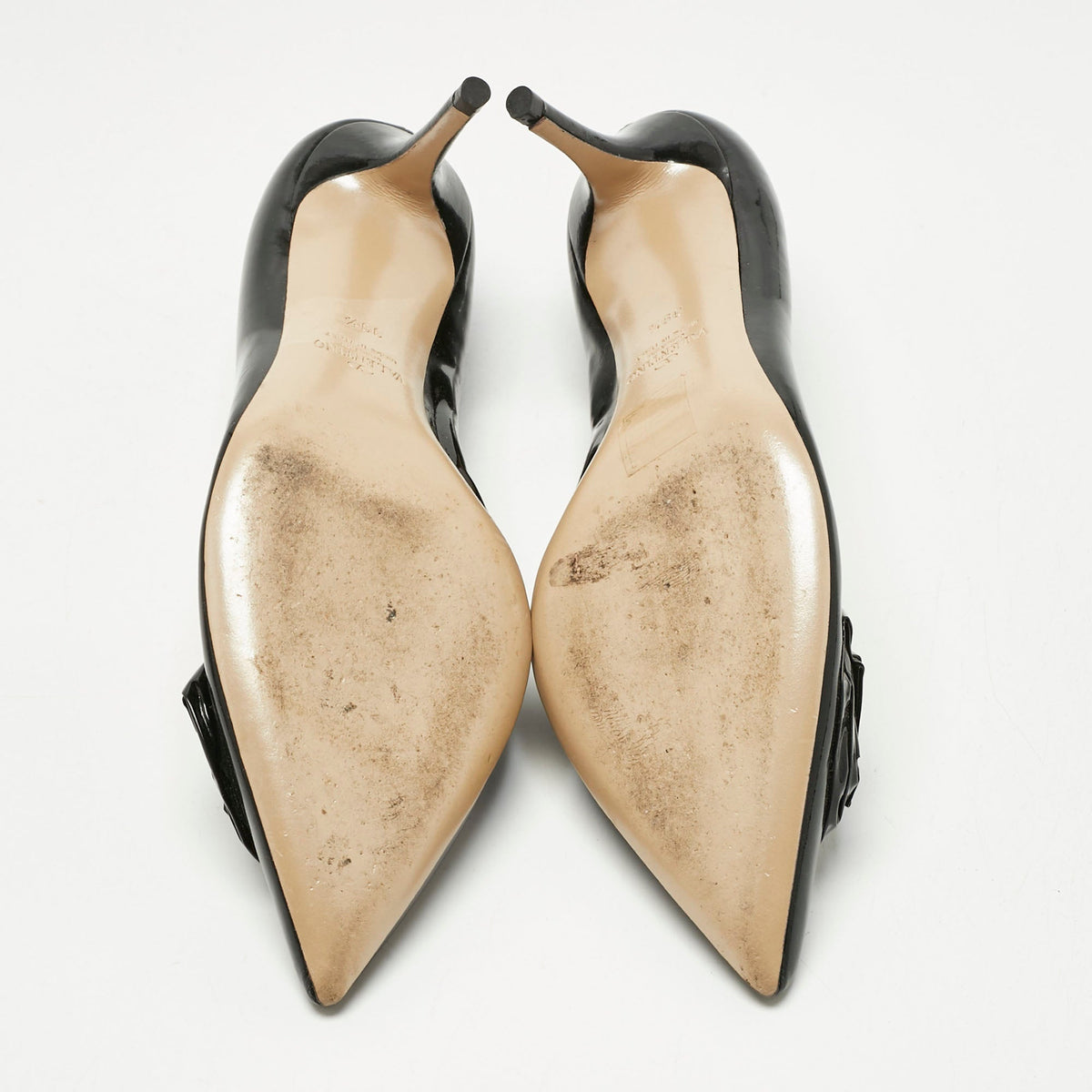 Valentino Black Patent Leather Flower Bow Pointed Toe Pumps Size 39.5