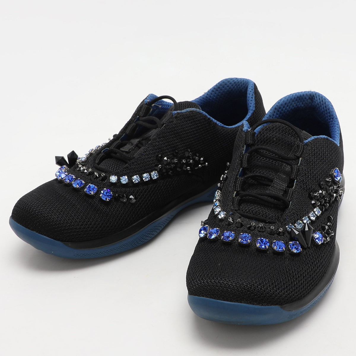 Prada Black Mesh Crystal Embellished Slip On Sneakers Size 36