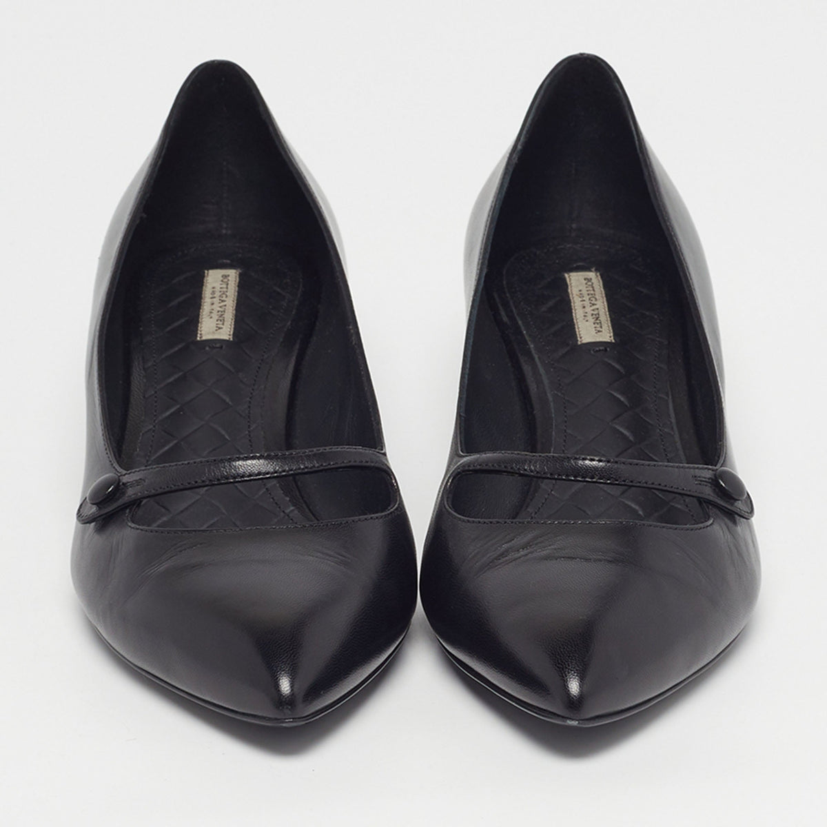 Bottega Veneta kitten Heel Size 38 Black Leather Mary Jane Pumps