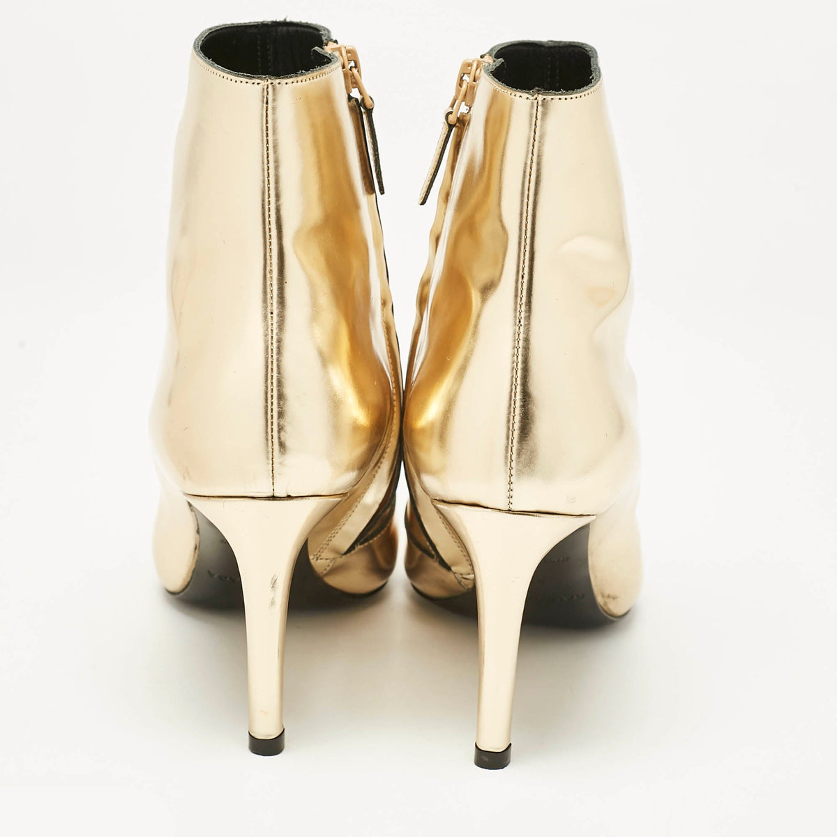 Balenciaga Gold Leather Pointed Toe Ankle Length Boots Size 38