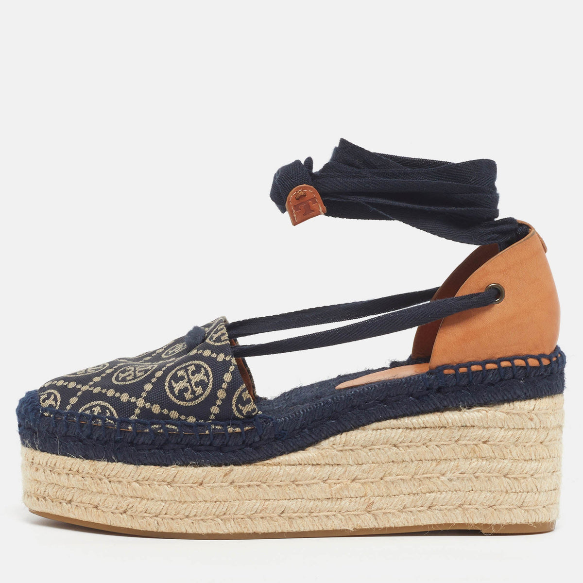 Tory Burch Size 38.5 Blue Denim Wedge Espadrille Sandals