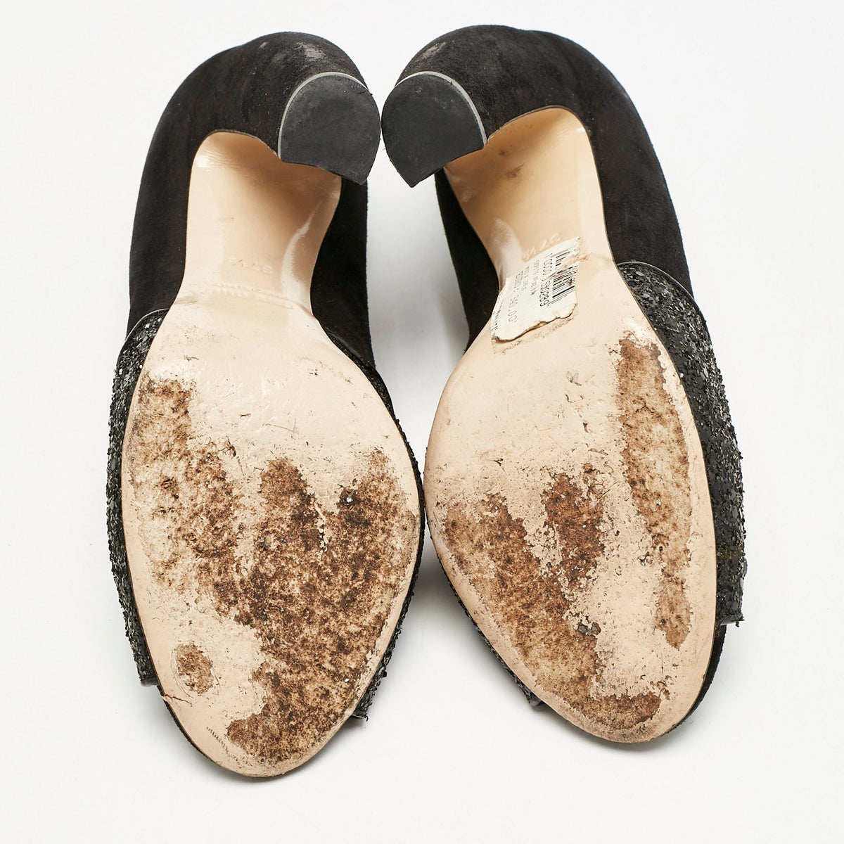 Miu Miu Black Glitter and Suede Curved Peep Toe Pumps Size 37.5