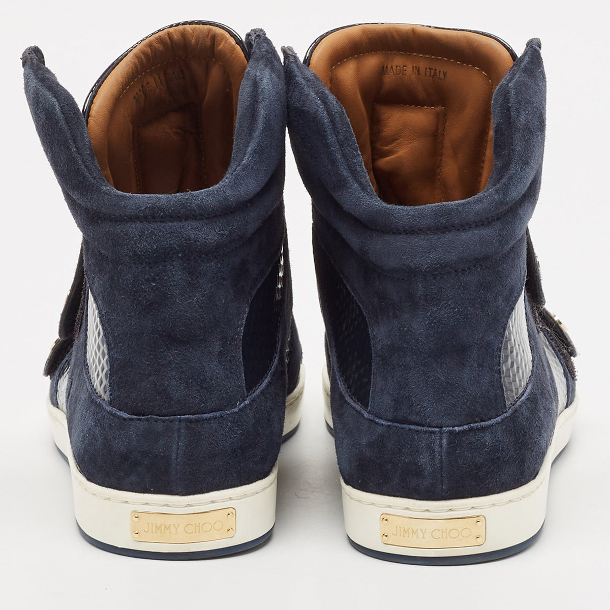 Jimmy Choo Navy Blue Suede and Patent Yazz High Top Sneakers Size 36.5