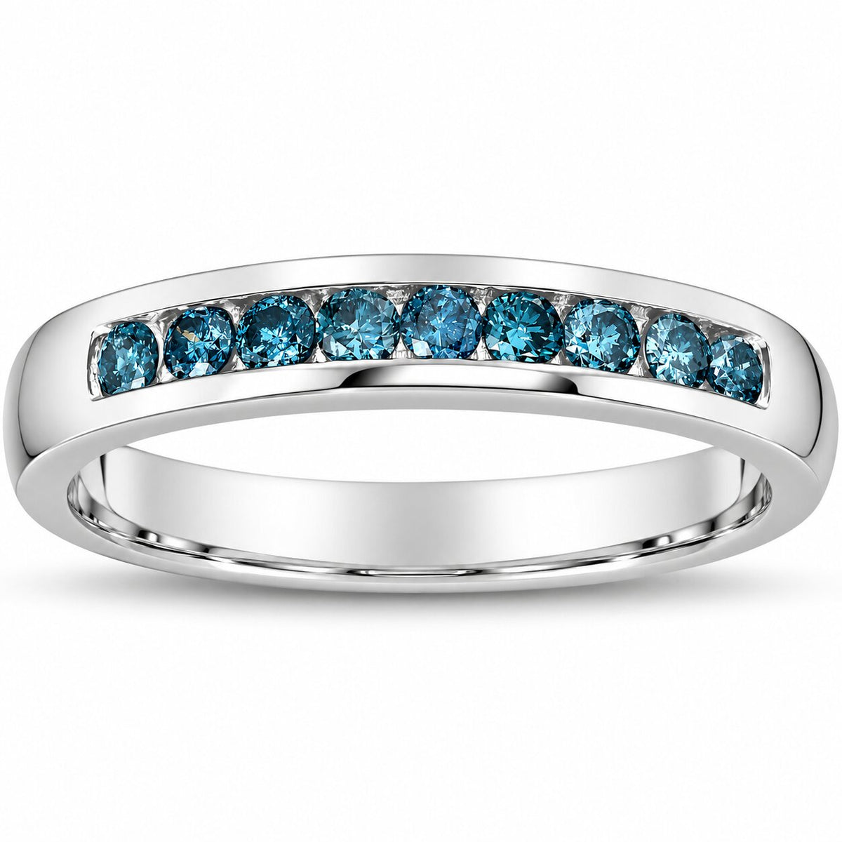 1/4 cttw Blue Diamond Wedding Ring 14K White Gold Channel Set Stackable Band