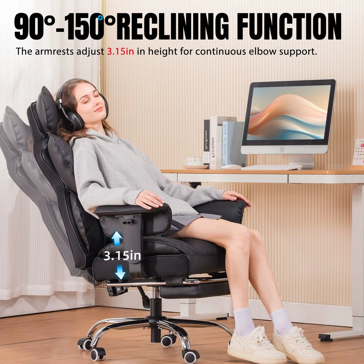 Ergonomic High-Back Leather Office Chair with Footrest and Adjustable Armrests