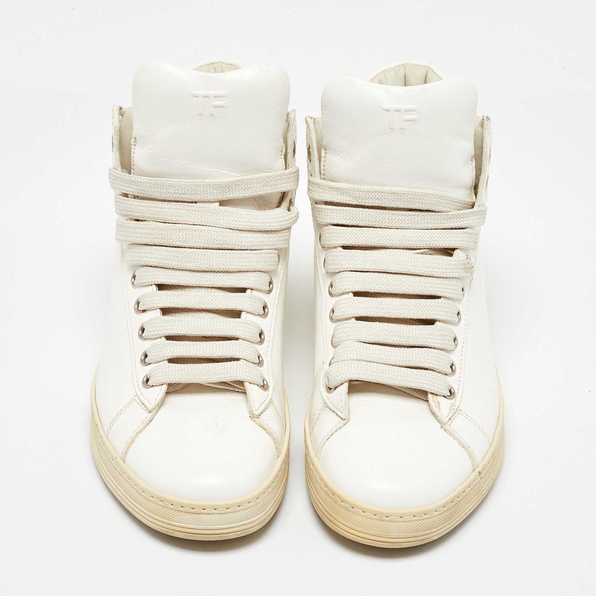 Tom Ford White Leather Russell High Top Sneakers Size 37