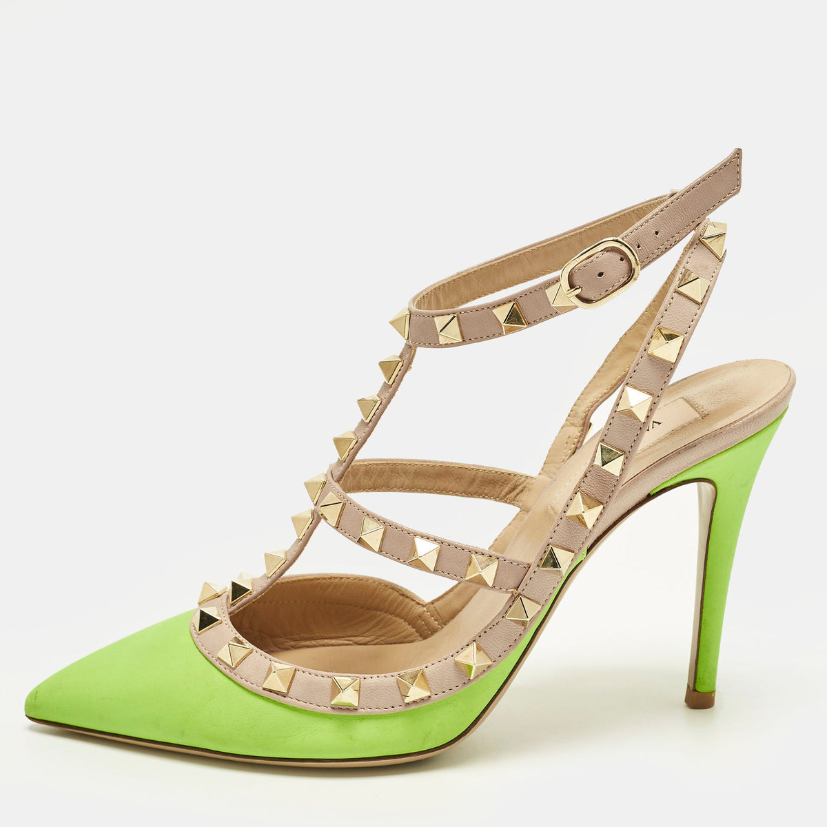 Valentino Rockstud Size 36.5 Green/Dusty Pink  Leather Pumps