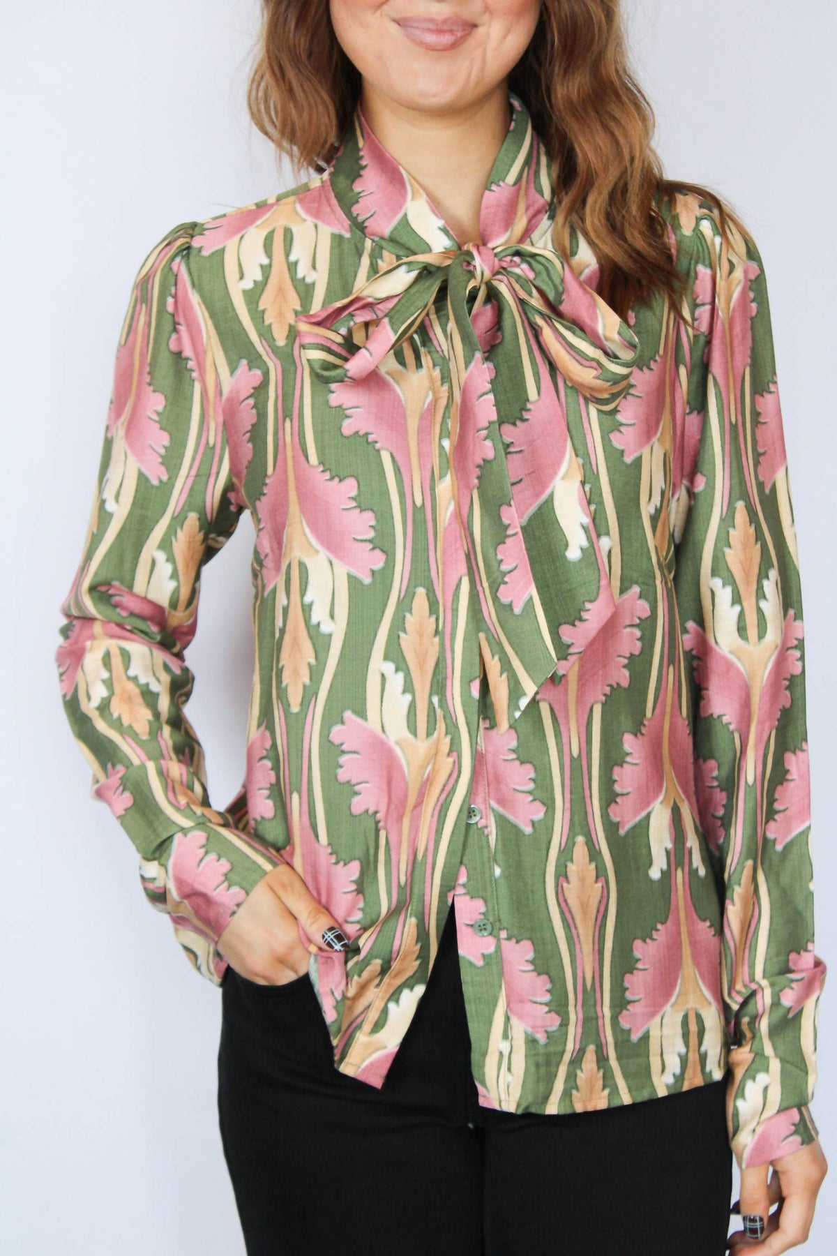 Paris Tie Neck Blouse In Floral