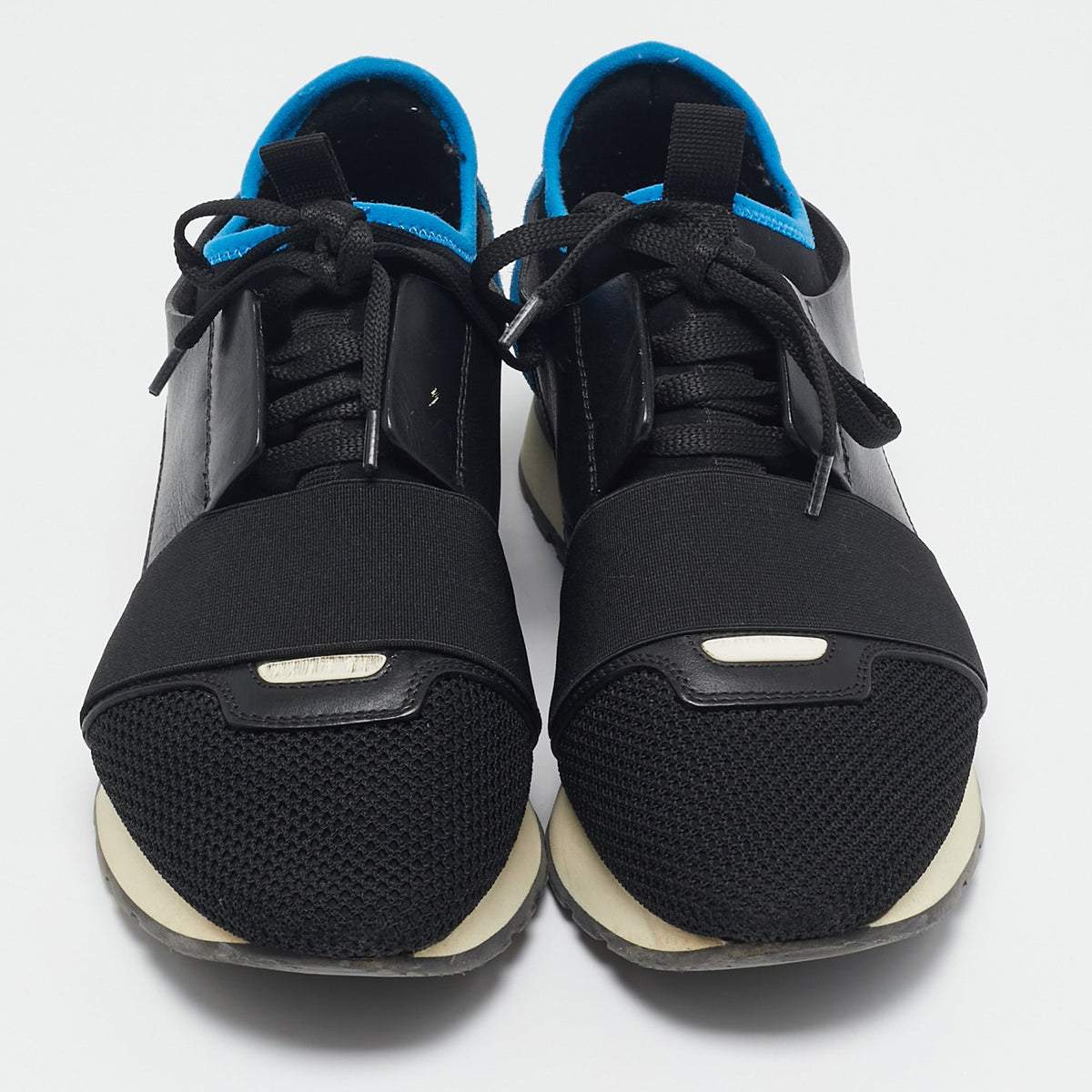 Balenciaga Blue/Black Mesh and Suede Race Runner Low Top Sneakers Size 38
