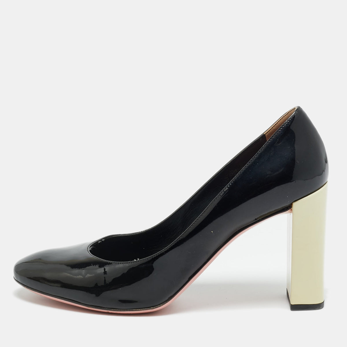 Fendi Black/Cream Patent Leather Block Heel Pumps Size 40