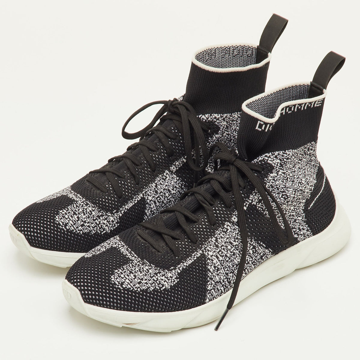 Dior B21 Size 41 Black/White Knit Fabric Sock High Top Sneakers