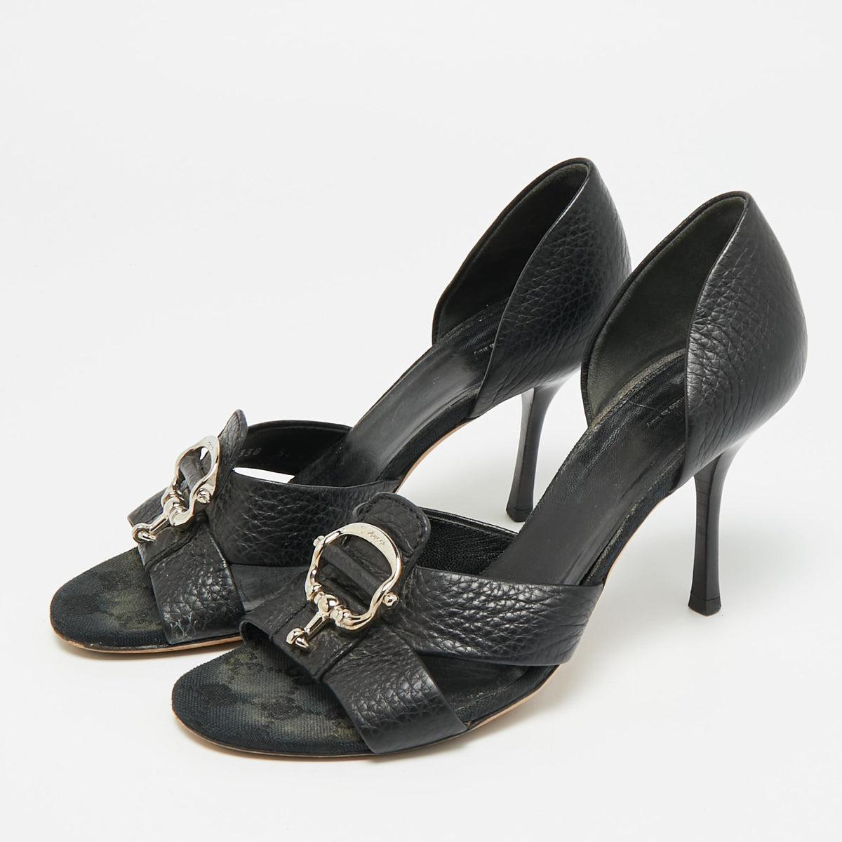 Gucci Horsebit Size 36.5 Black Leather D'orsay Open Toe Pumps