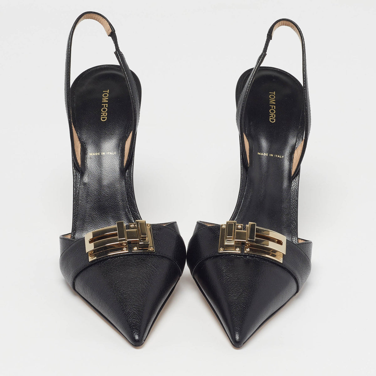 Tom Ford T Latch Size 40 Black Leather Slingback Pumps