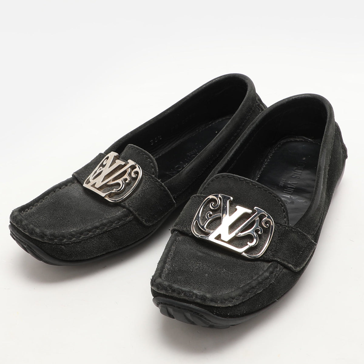 Louis Vuitton Black Suede Initiales Loafers Size 36.5