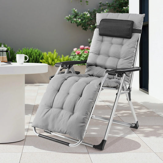 Portable Zero Gravity Recliner Lounge Chair with Cup Holder Trays and Removable Cushion for Outdoor Use