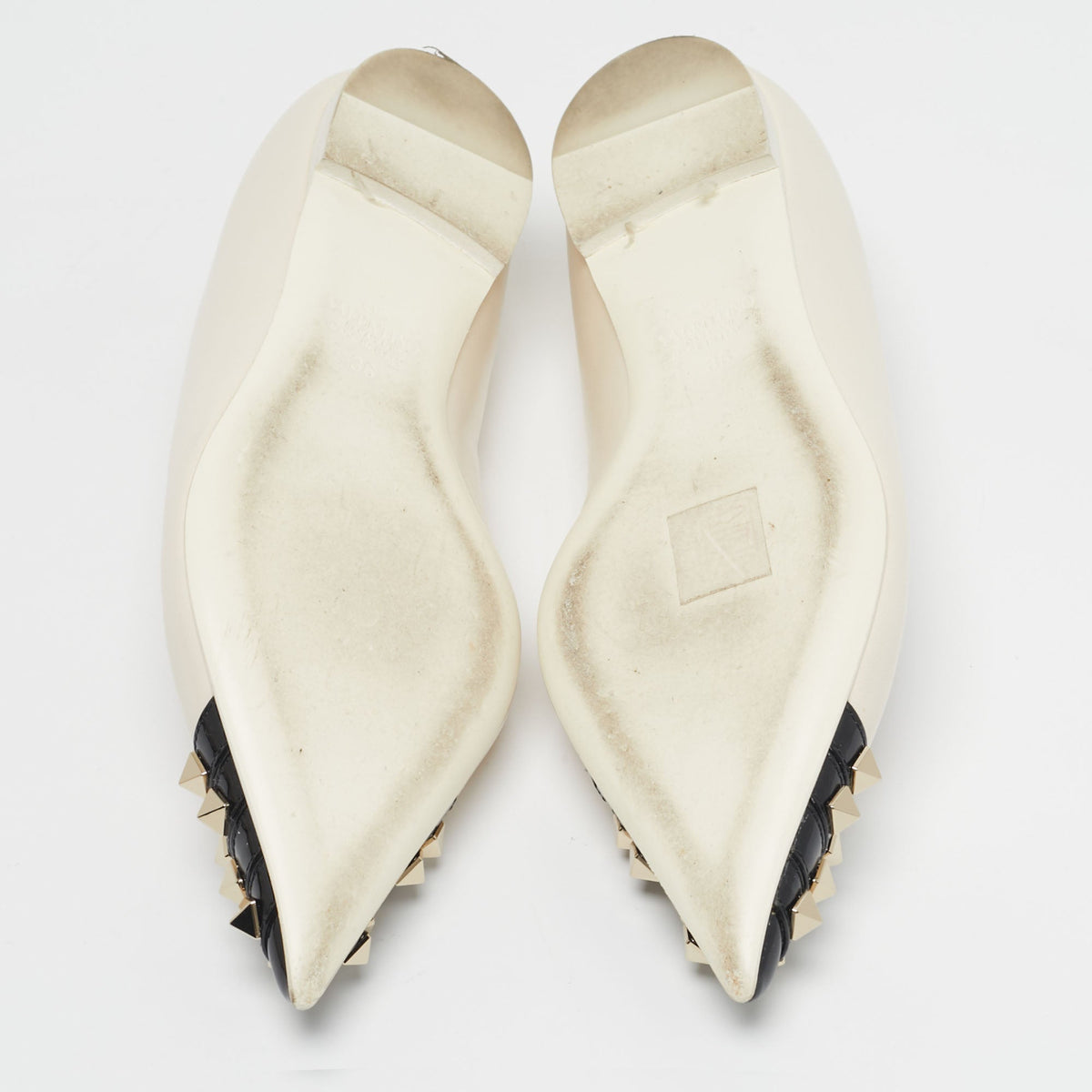 Valentino Rockstud Size 36 White/Black Leather Pointed Cap Toe Ballet Flats