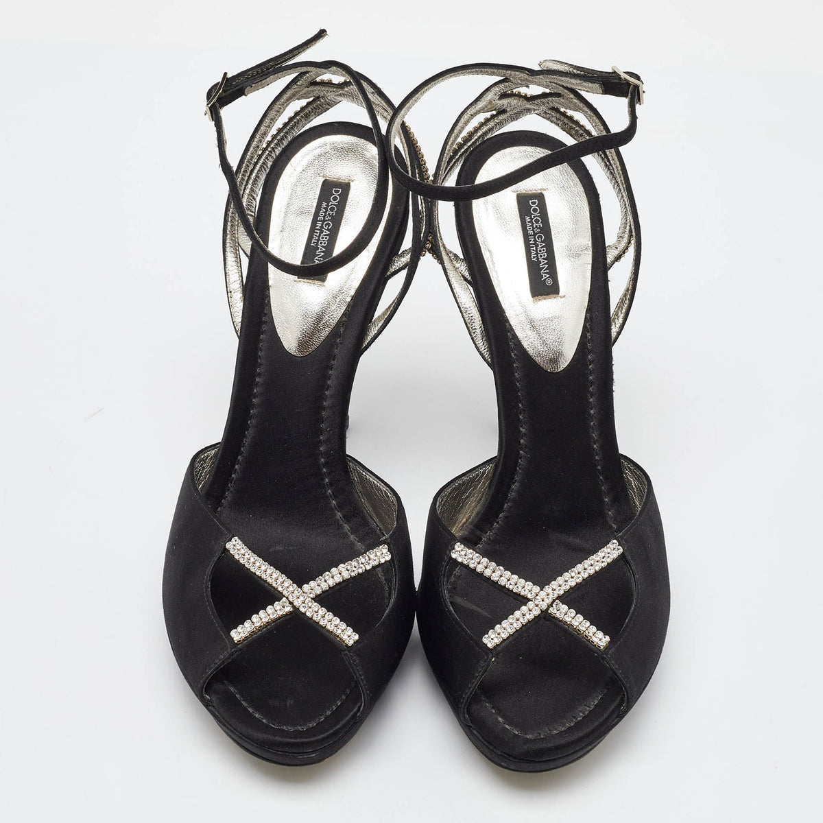 Dolce & Gabbana Black Suede Crystal Embellished Ankle Strap Sandals Size 40