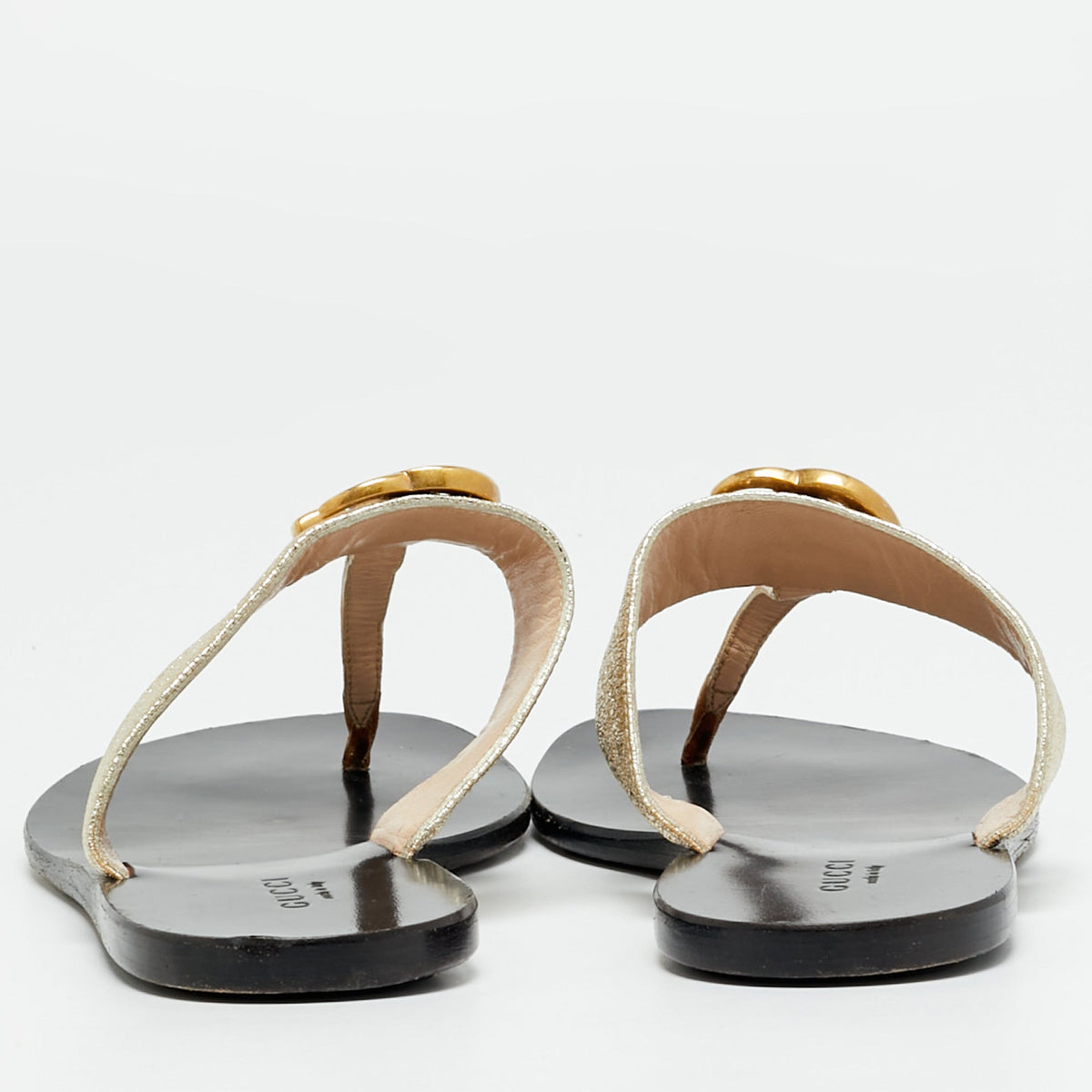 Gucci GG Marmont Size 37 Gold Leather Flat Sandals