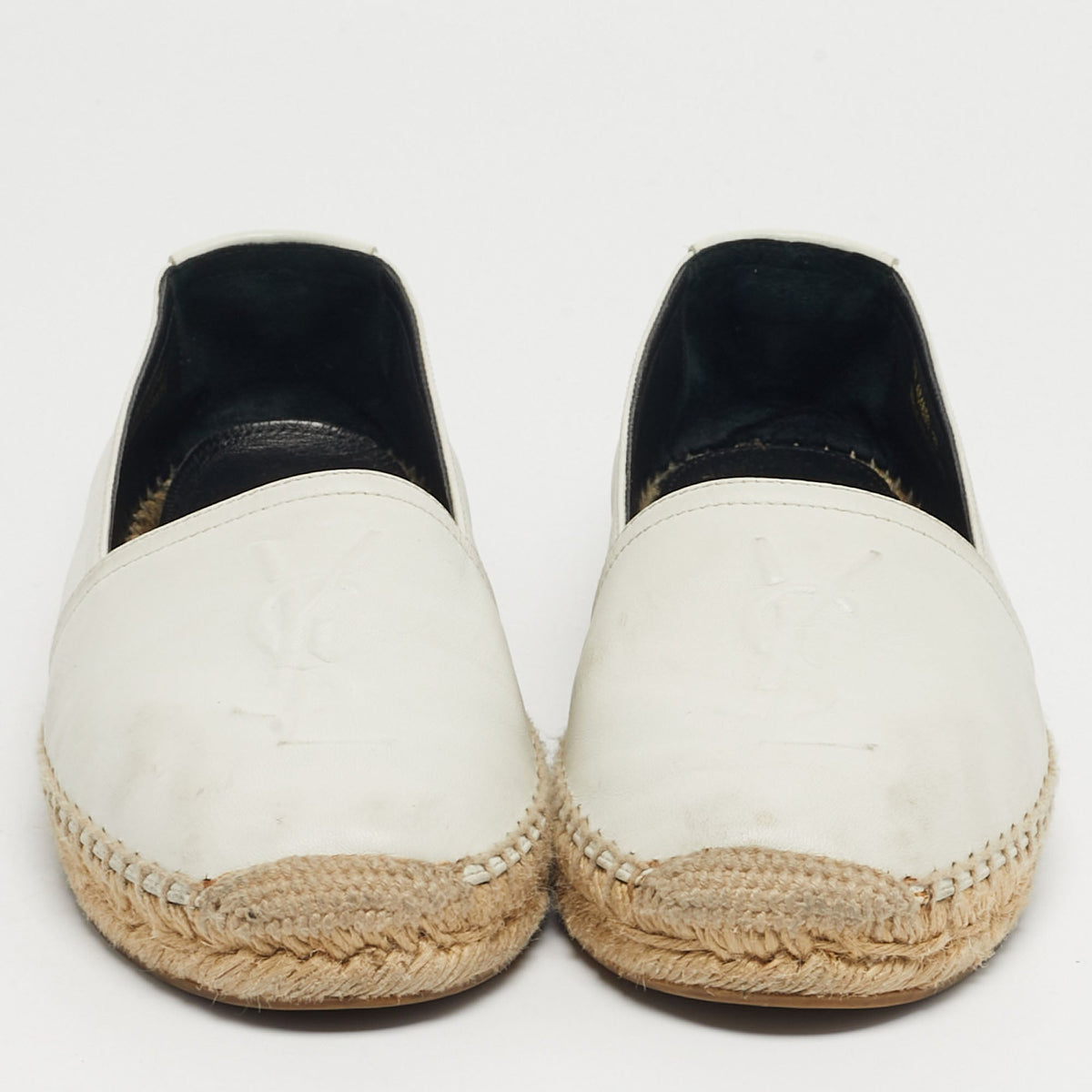 Saint Laurent Cassandre Size 37 White Leather Espadrille Flats