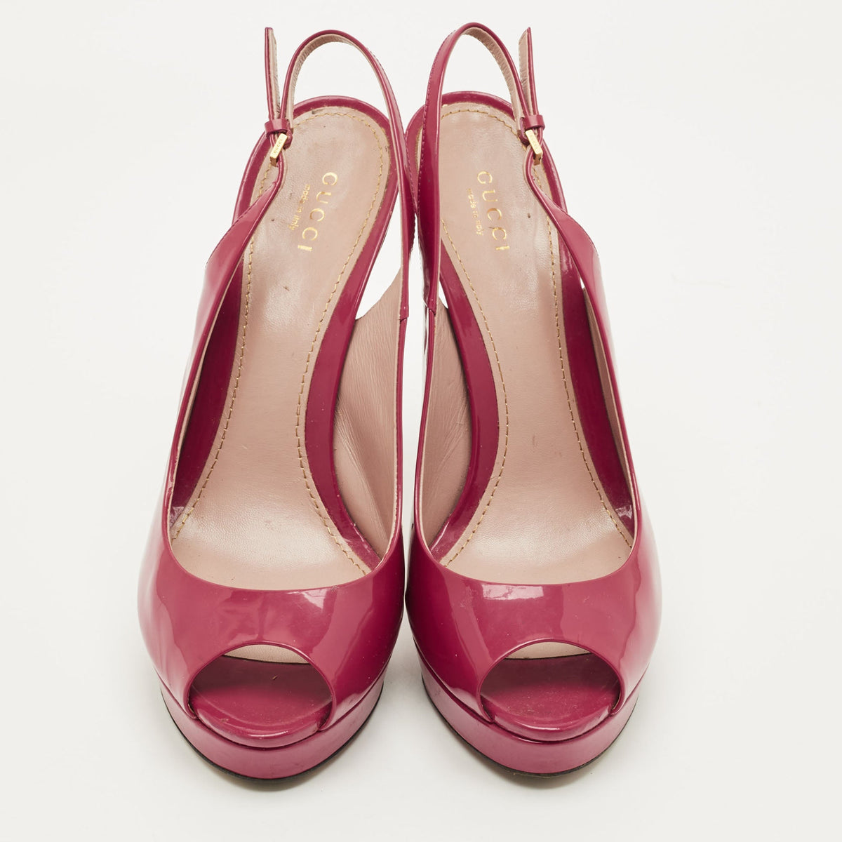 Gucci Size 39.5 Red Patent Leather Peep Toe Slingback Pumps