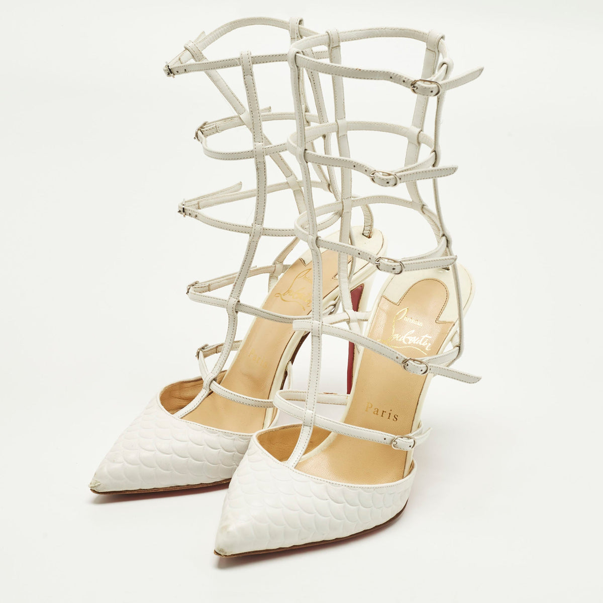 Christian Louboutin Kadreyana Size 38 White Leather Ankle Strap Sandals