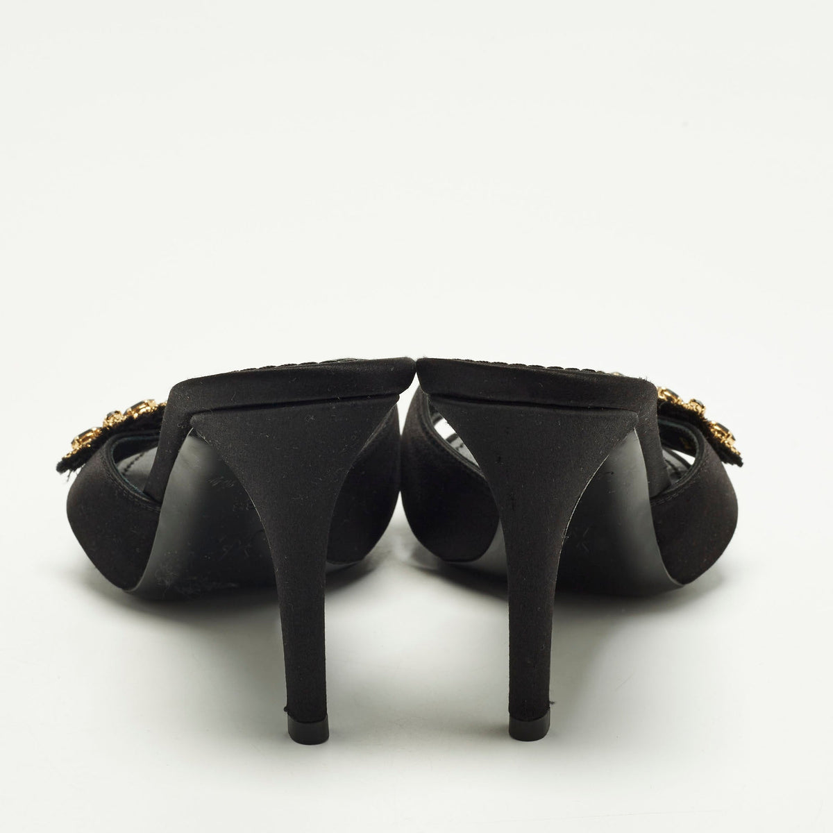Louis Vuitton Size 36 Black Satin Embellished  Mules
