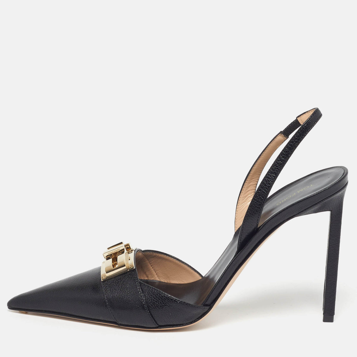 Tom Ford T Latch Size 40 Black Leather Slingback Pumps