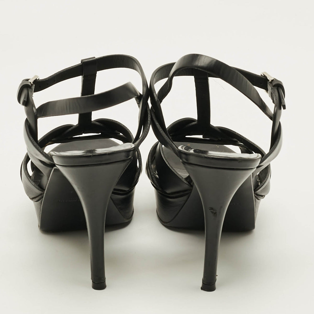 Saint Laurent Tribute Size 39 Black Leather Platform Sandals