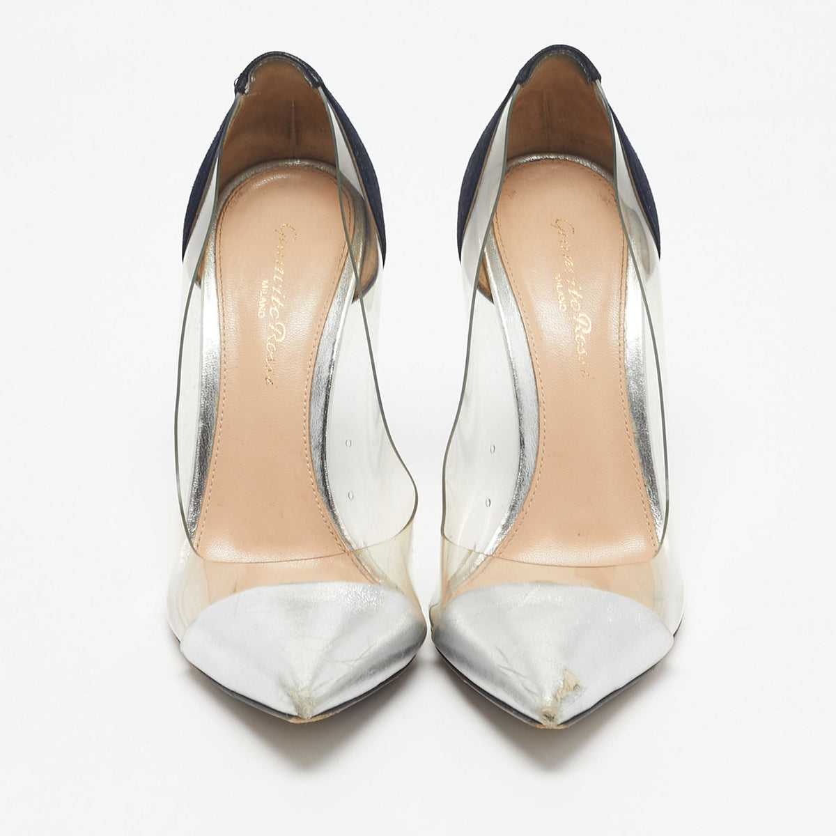Gianvito Rossi Blue/Silver Suede and PVC Plexi Pumps Size 36