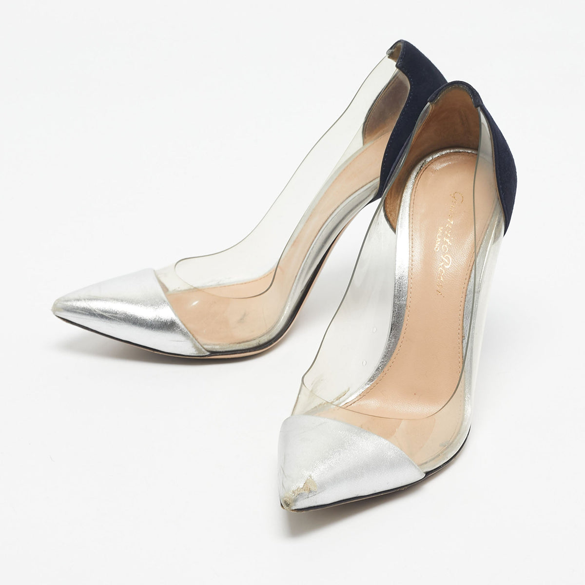 Gianvito Rossi Blue/Silver Suede and PVC Plexi Pumps Size 36