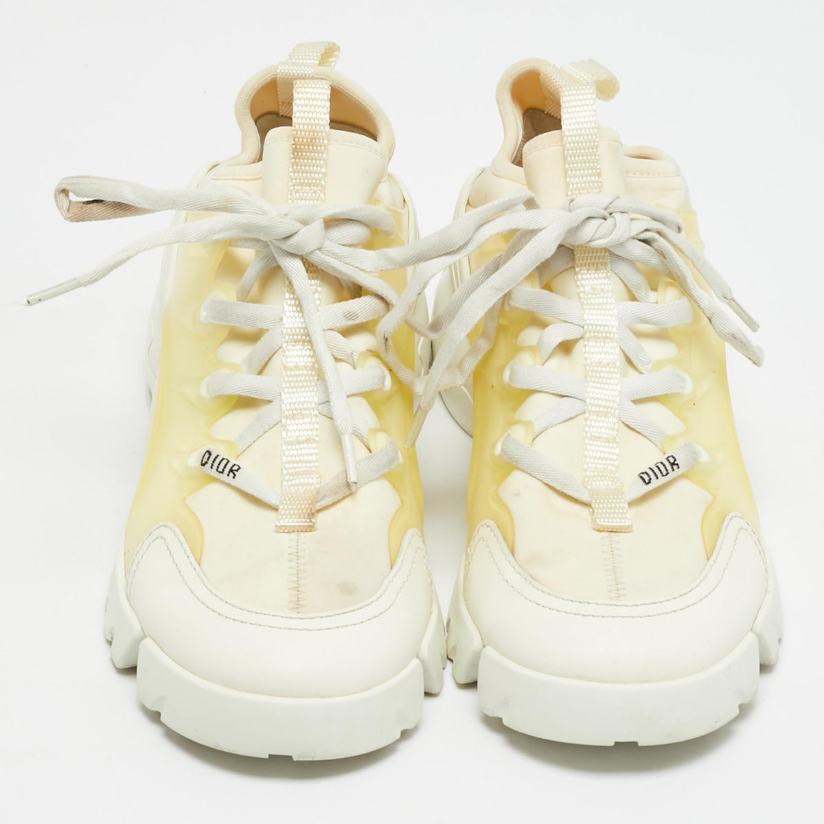 Dior D-Connect Size 37 Off White Fabric and PVC Lace Up Sneakers