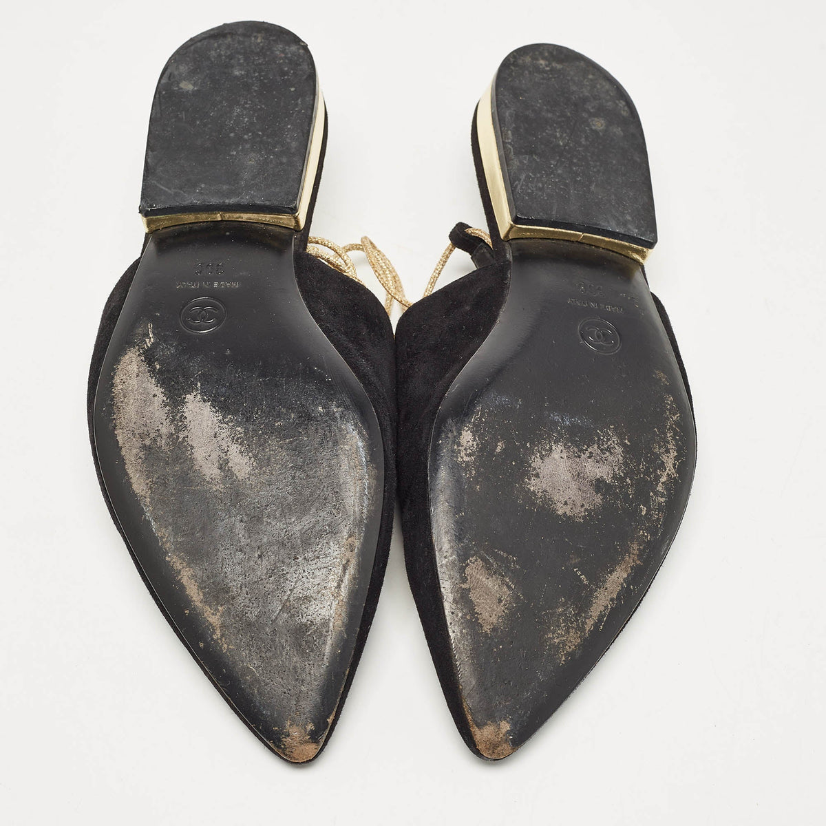 Chanel Black Suede Ankle Wrap Flat Mules Size 39
