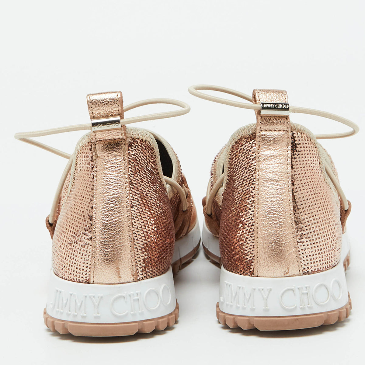Jimmy Choo Rose Pink Metallic Leather and Sequins Andrea Sneakers Size 38