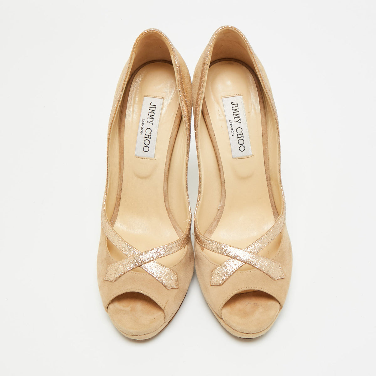 Jimmy Choo Quick Size 40 Beige Suede Peep Toe Pumps