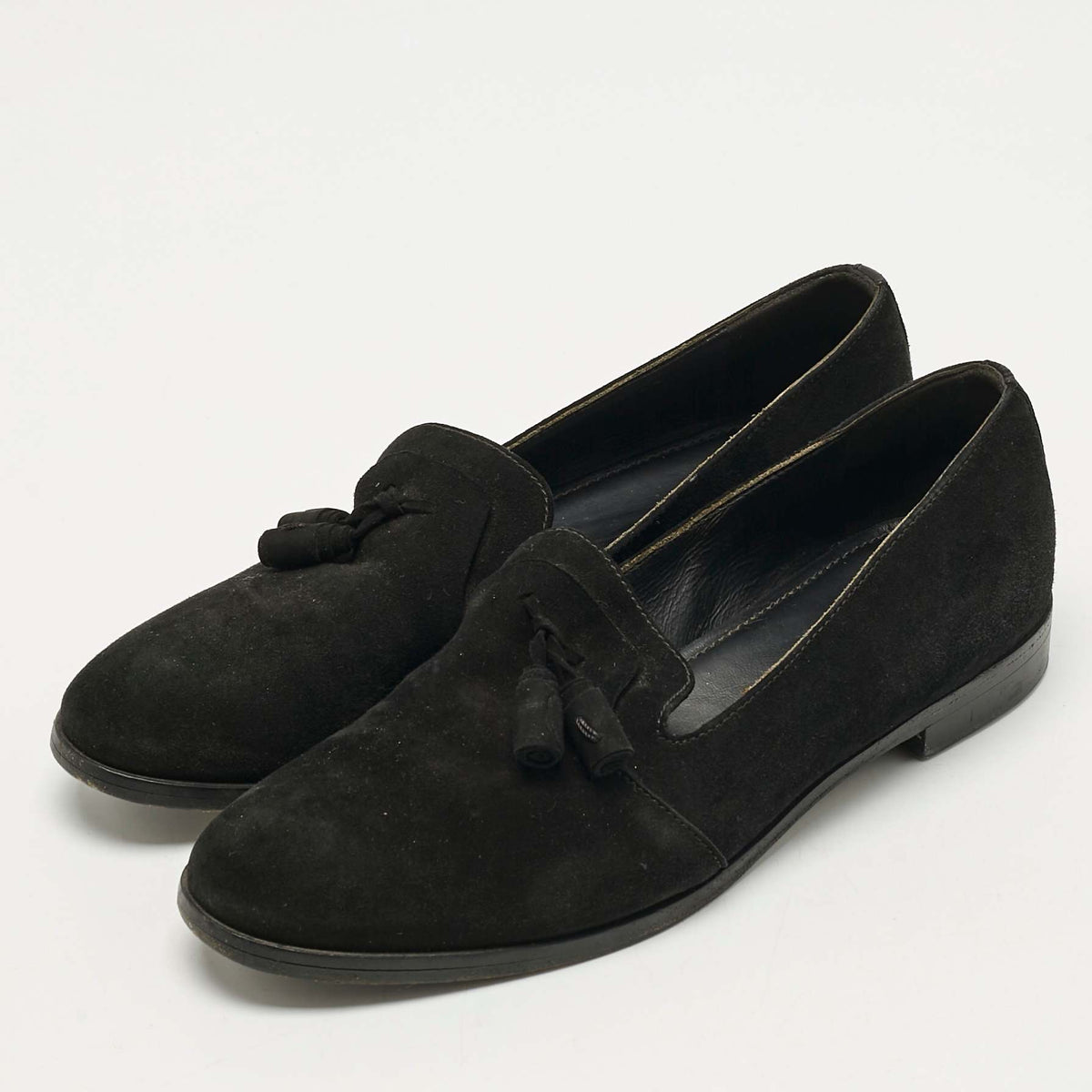 Sergio Rossi Black Suede Tassel Smoking Slippers Size 36.5