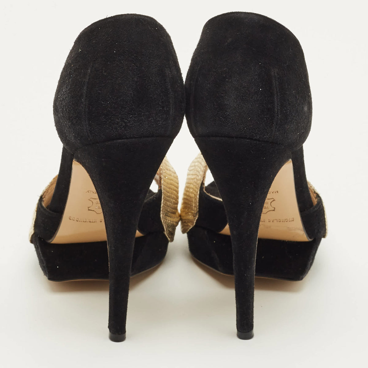 Nicholas Kirkwood Size 37 Black/Gold Leather and Suede Platform Sandals
