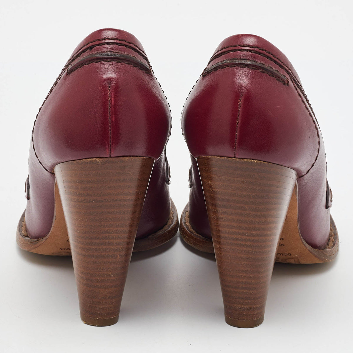 Dolce & Gabbana Burgundy Leather Block Heel Loafer Pumps Size 40