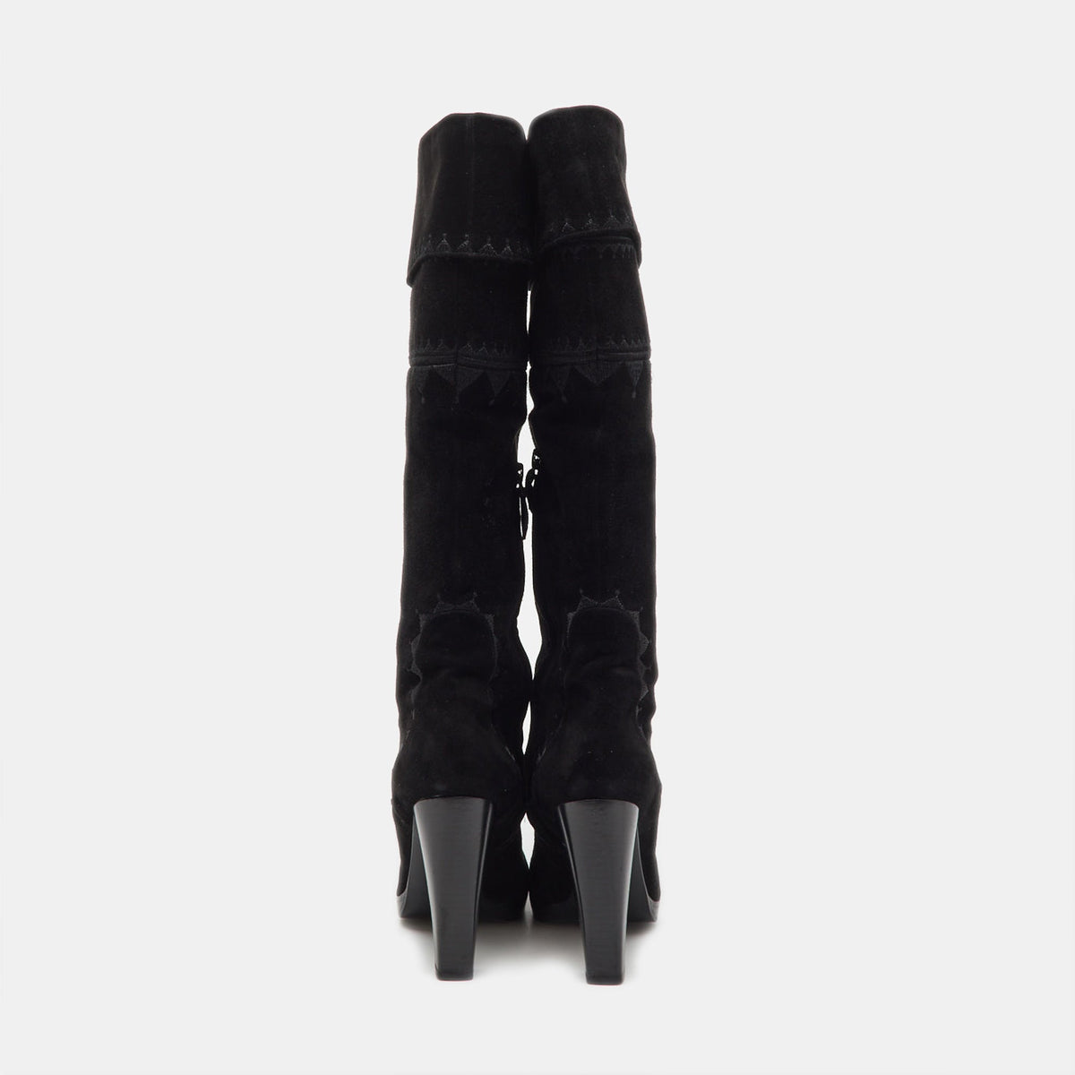 Hermes Black Suede Crusader Embroidered Knee Length Boots Size 36.5