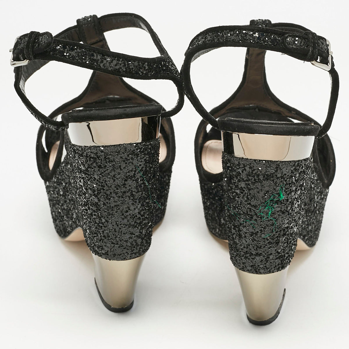 Miu Miu Black Glitter Wedge Slingback Sandals Size 41